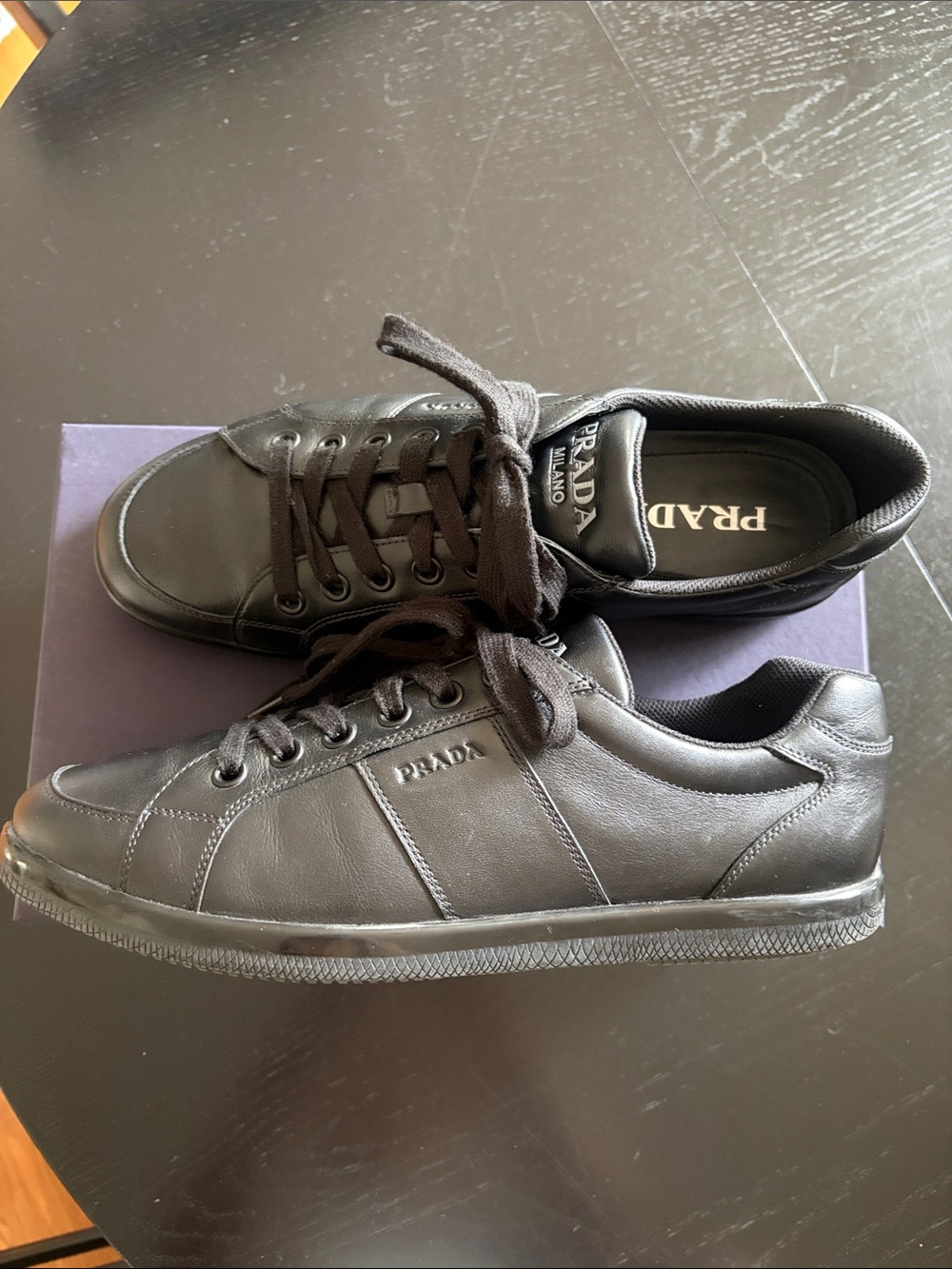 Men’s PRADA black trainers Calzature Uomo Vitello soft Size 10.5 - Picture 3 of 13